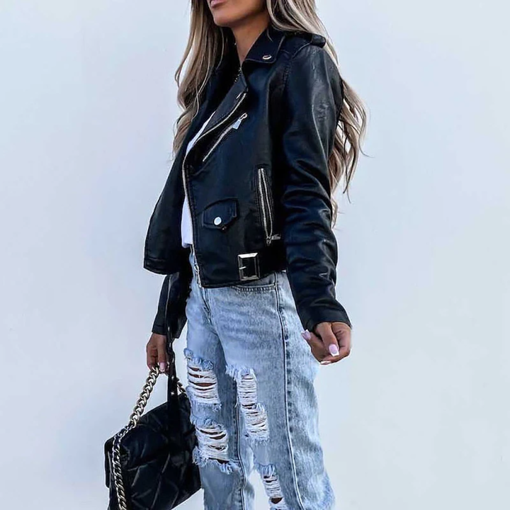 Leila | Chaqueta Moto Mujer Cuero Ajustada Cremallera