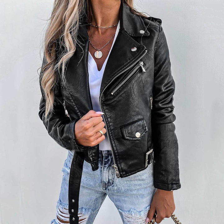 Leila | Chaqueta Moto Mujer Cuero Ajustada Cremallera