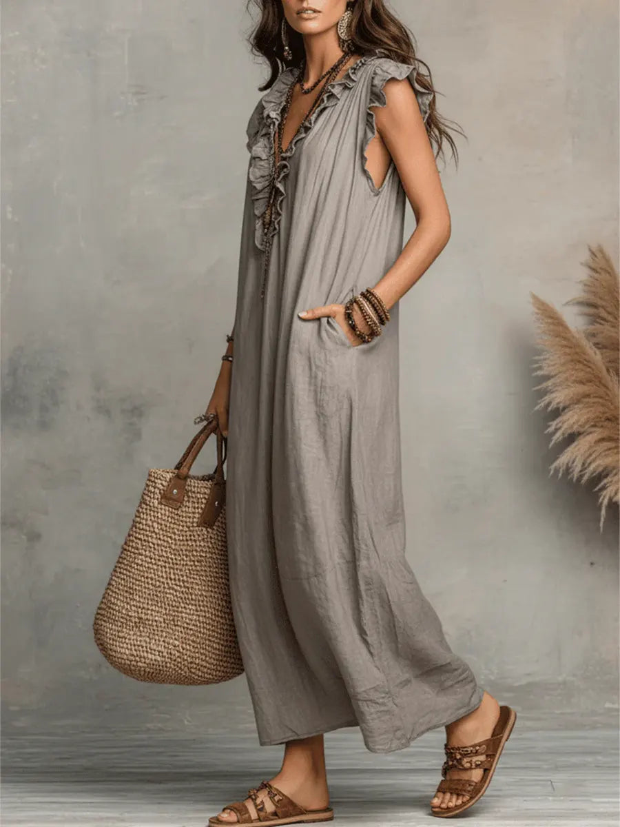 Leila | Vestido Midi Maxi Mujer Volantes Lino