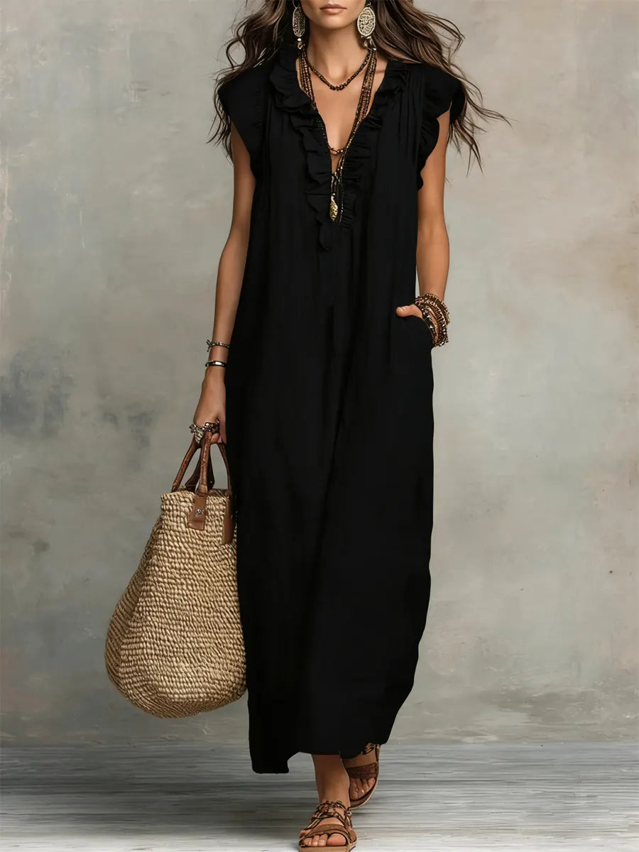 Leila | Vestido Midi Maxi Mujer Volantes Lino