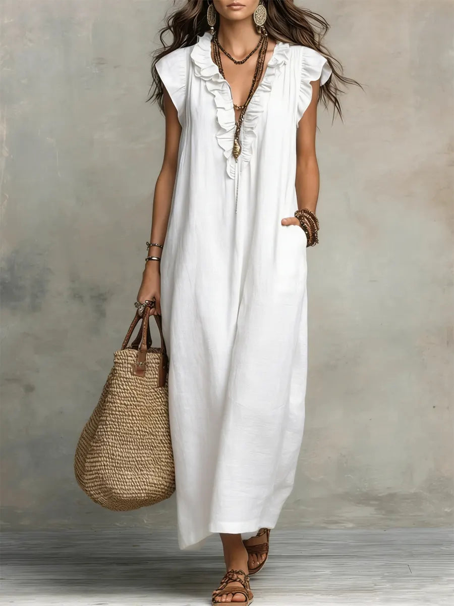 Leila | Vestido Midi Maxi Mujer Volantes Lino