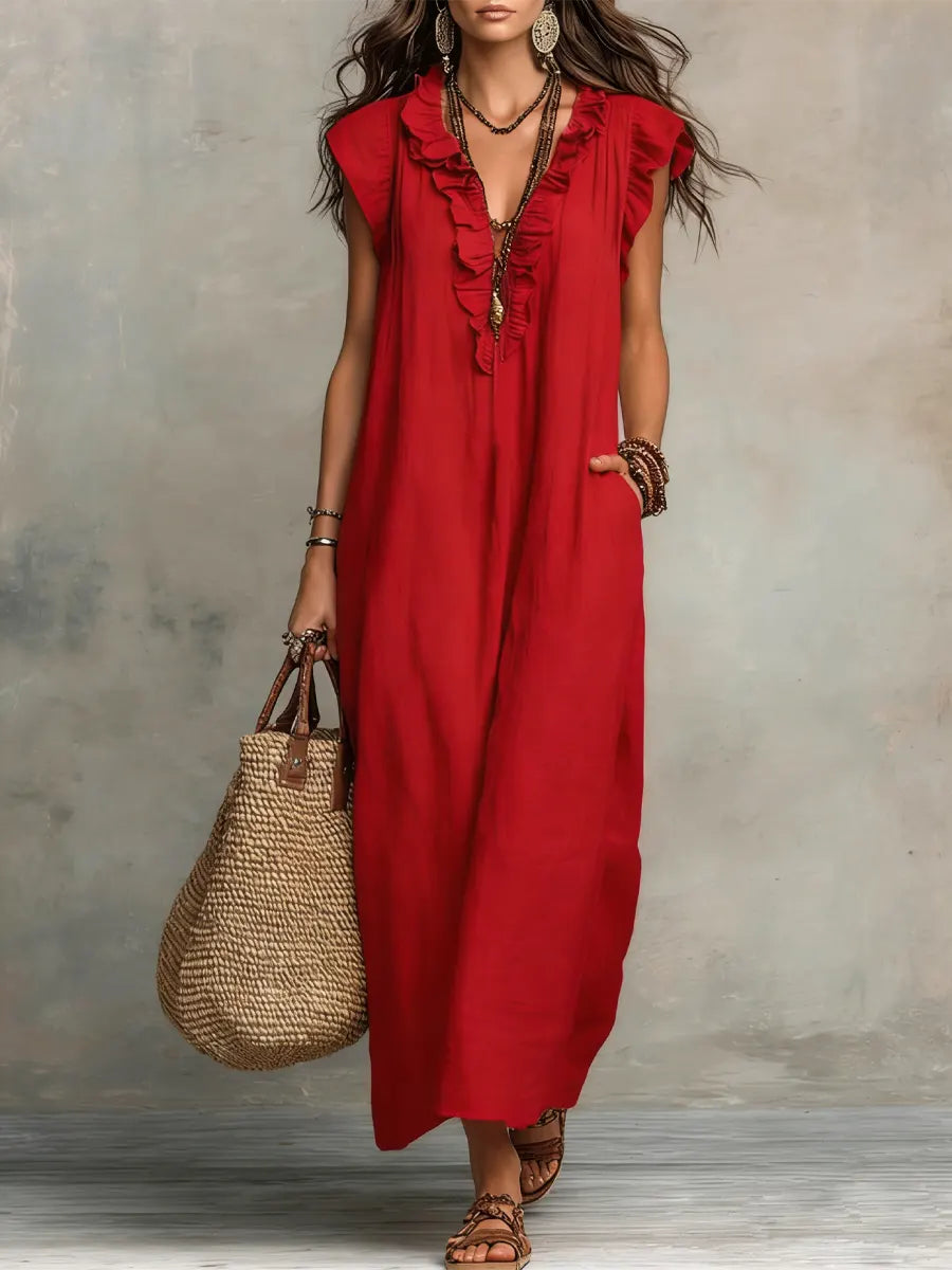 Leila | Vestido Midi Maxi Mujer Volantes Lino