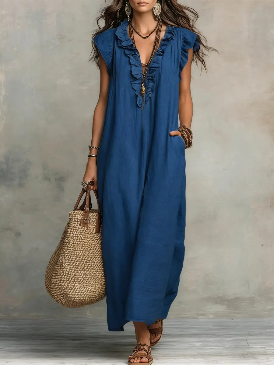 Leila | Vestido Midi Maxi Mujer Volantes Lino