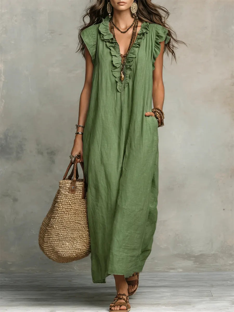 Leila | Vestido Midi Maxi Mujer Volantes Lino