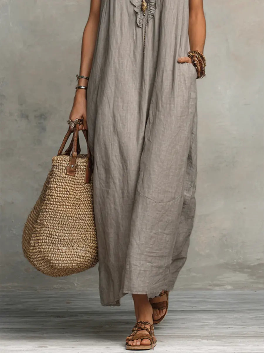 Leila | Vestido Midi Maxi Mujer Volantes Lino