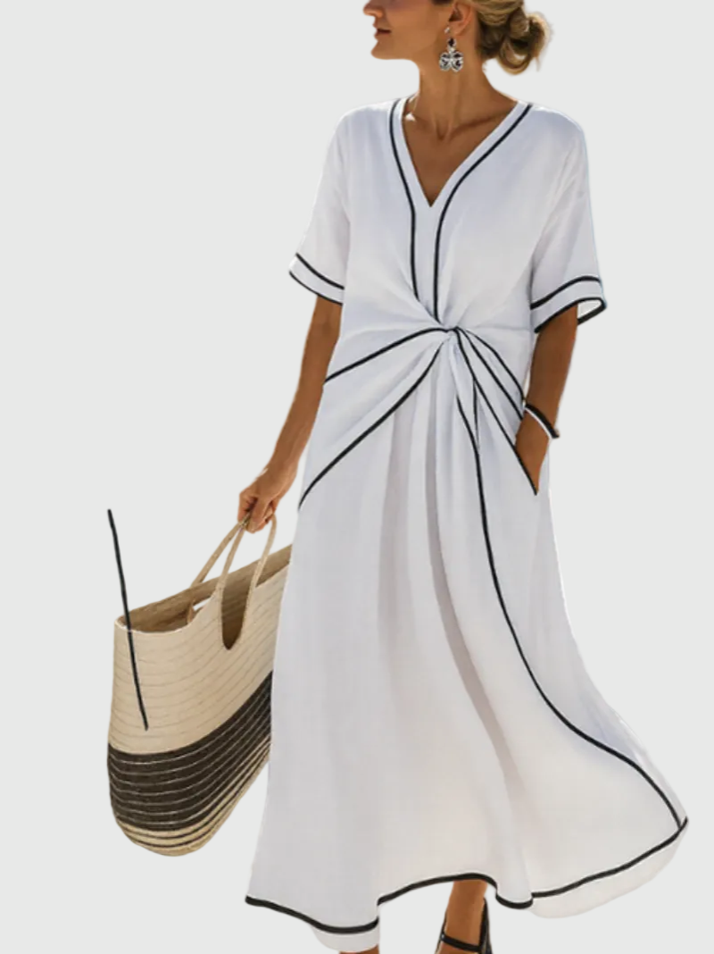 Leila | Vestido Midi Mujer Manga Corta Lino
