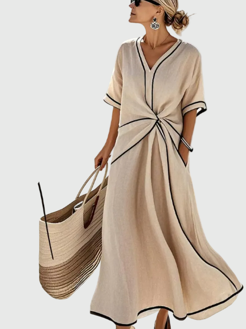 Leila | Vestido Midi Mujer Manga Corta Lino