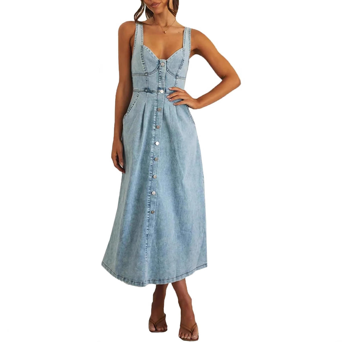 Leila | Vestido Midi Vaquero con Botonadura Delantera