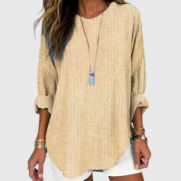 Lucía | Blusa de Manga Larga Rayada con Cuello en V