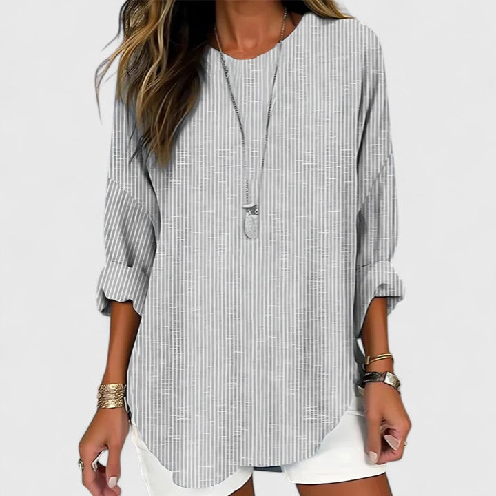Lucía | Blusa de Manga Larga Rayada con Cuello en V