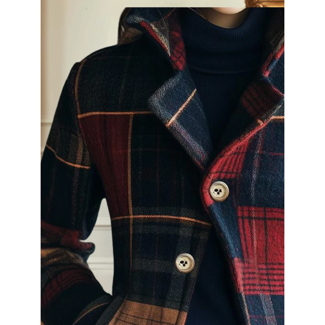 Lucía | Chaqueta Estampado Cuadros Lana Mujer Botones Dorados