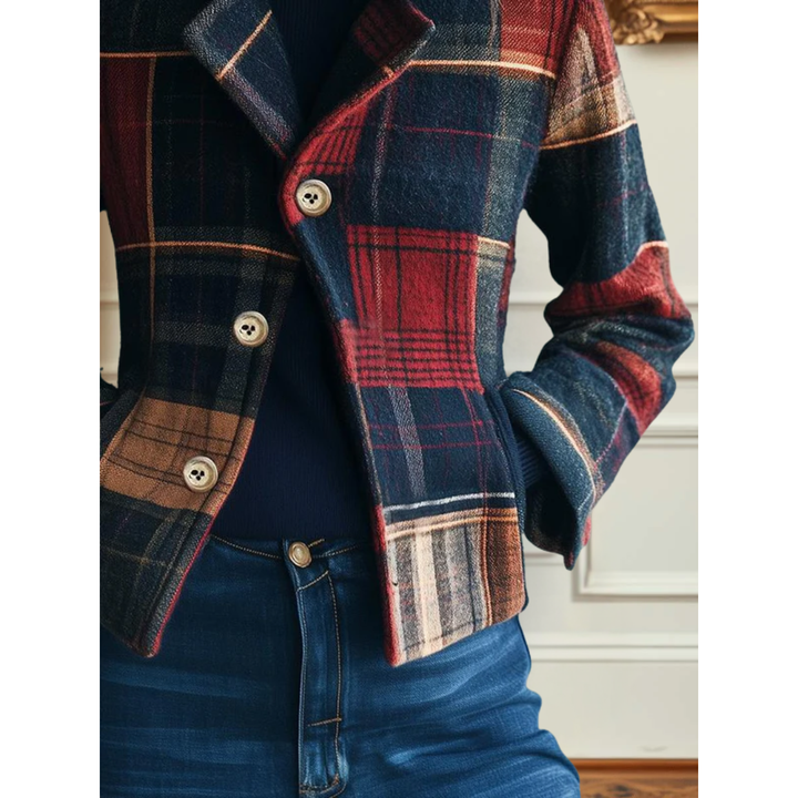 Lucía | Chaqueta Estampado Cuadros Lana Mujer Botones Dorados