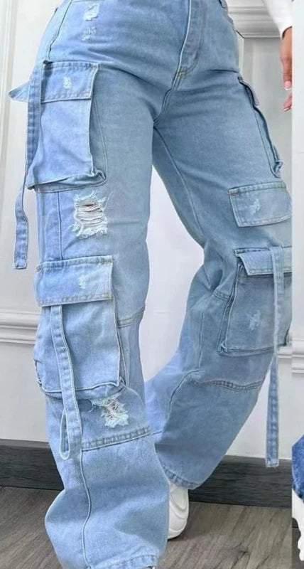 Lucía | Pantalón Cargo Mujer Wide Leg Denim