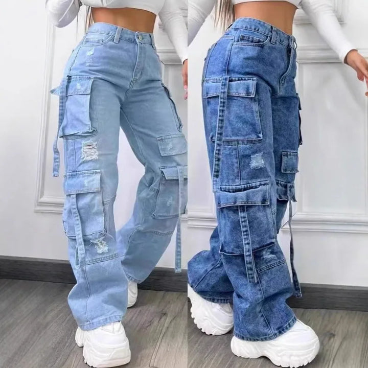 Lucía | Pantalón Cargo Mujer Wide Leg Denim