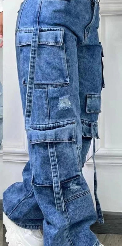 Lucía | Pantalón Cargo Mujer Wide Leg Denim