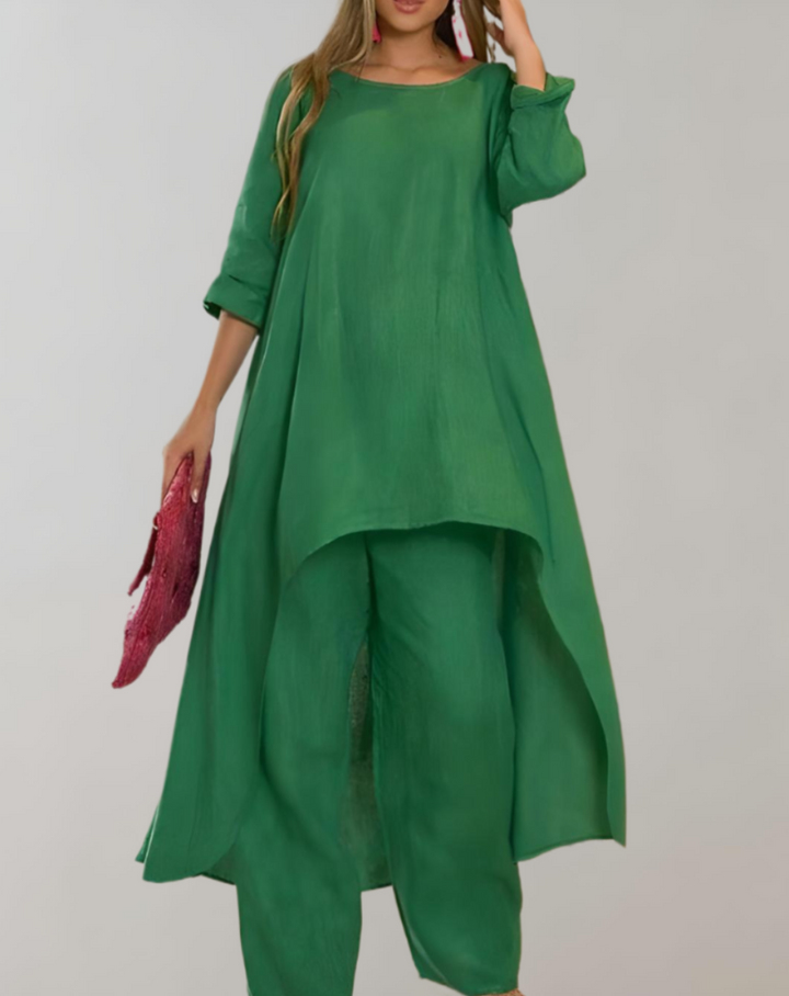 María | Conjunto Tunica Pantalón Lino Mujer Volantes