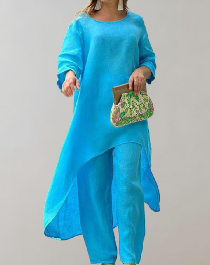 María | Conjunto Tunica Pantalón Lino Mujer Volantes
