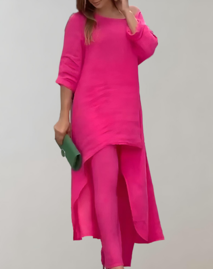 María | Conjunto Tunica Pantalón Lino Mujer Volantes