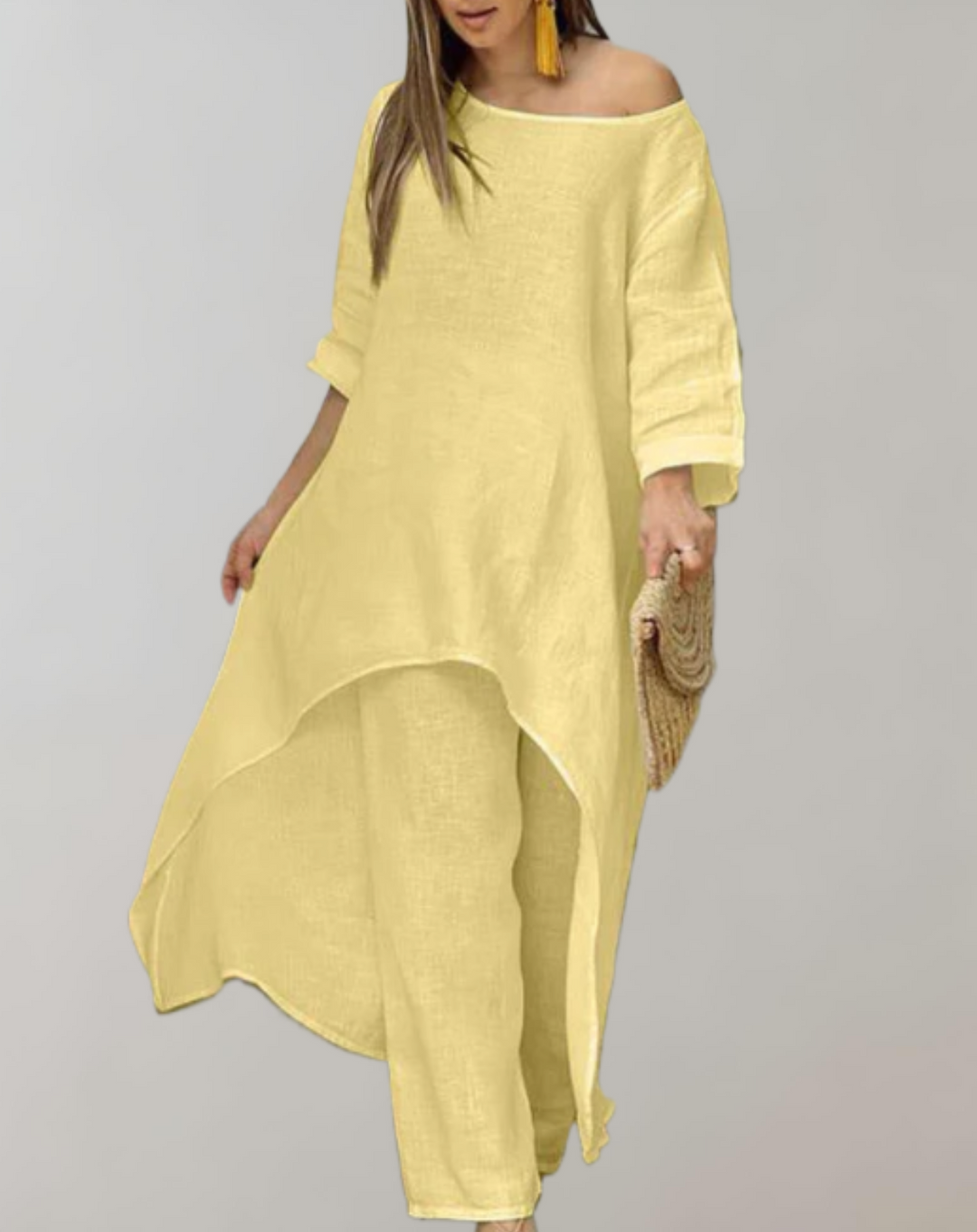 María | Conjunto Tunica Pantalón Lino Mujer Volantes