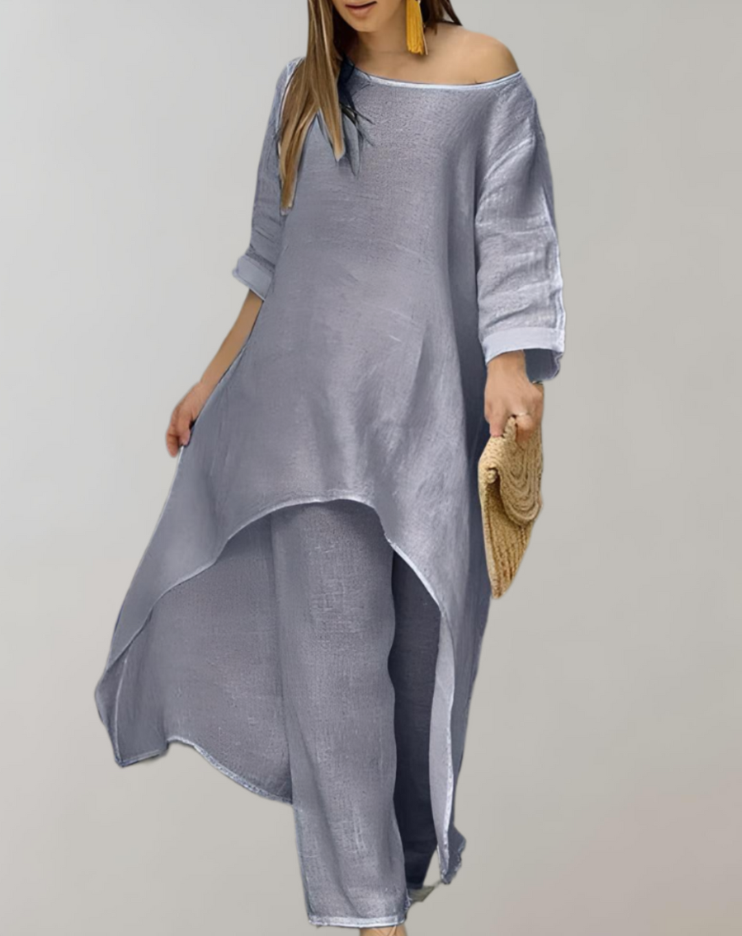 María | Conjunto Tunica Pantalón Lino Mujer Volantes