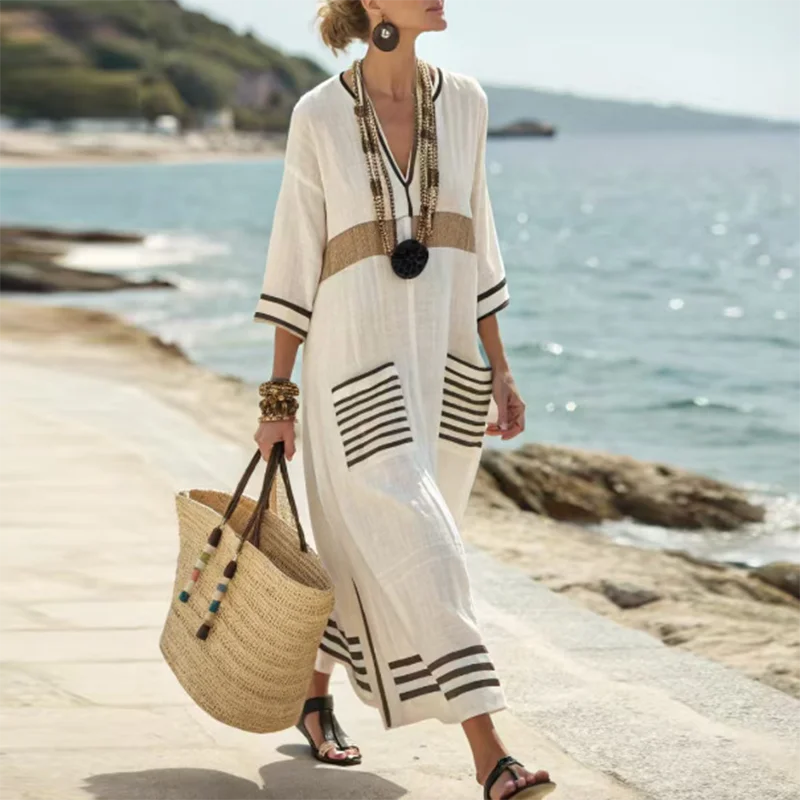 María | Vestido Maxi Kaftan Rayas Mujer