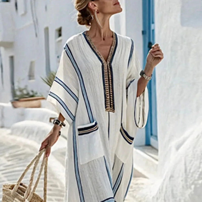 María | Vestido Maxi Kaftan Rayas Mujer