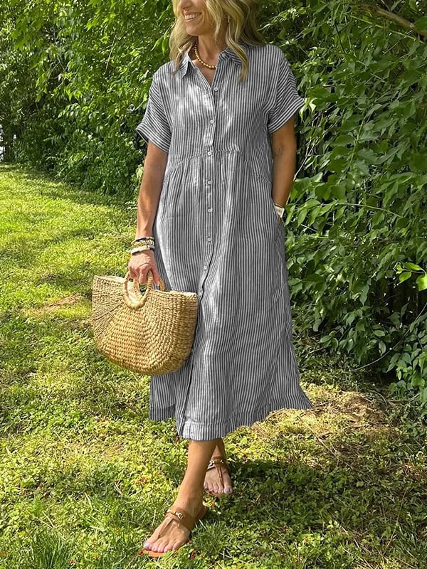 María | Vestido Midi Mujer Camisero Rayas