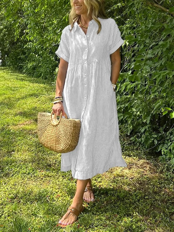 María | Vestido Midi Mujer Camisero Rayas