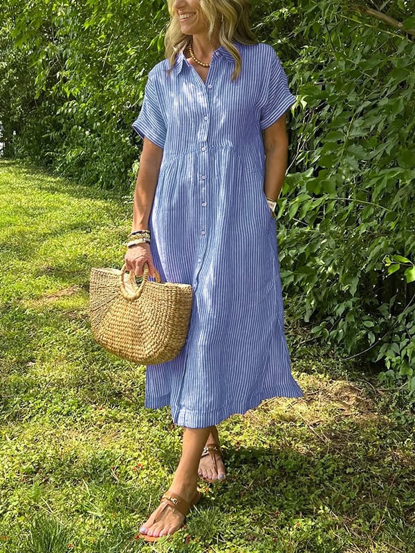 María | Vestido Midi Mujer Camisero Rayas