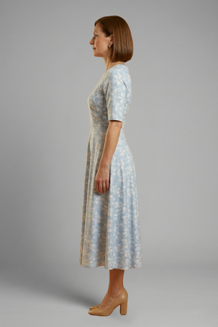 María | Vestido Midi Mujer Floral Azul Cruzado