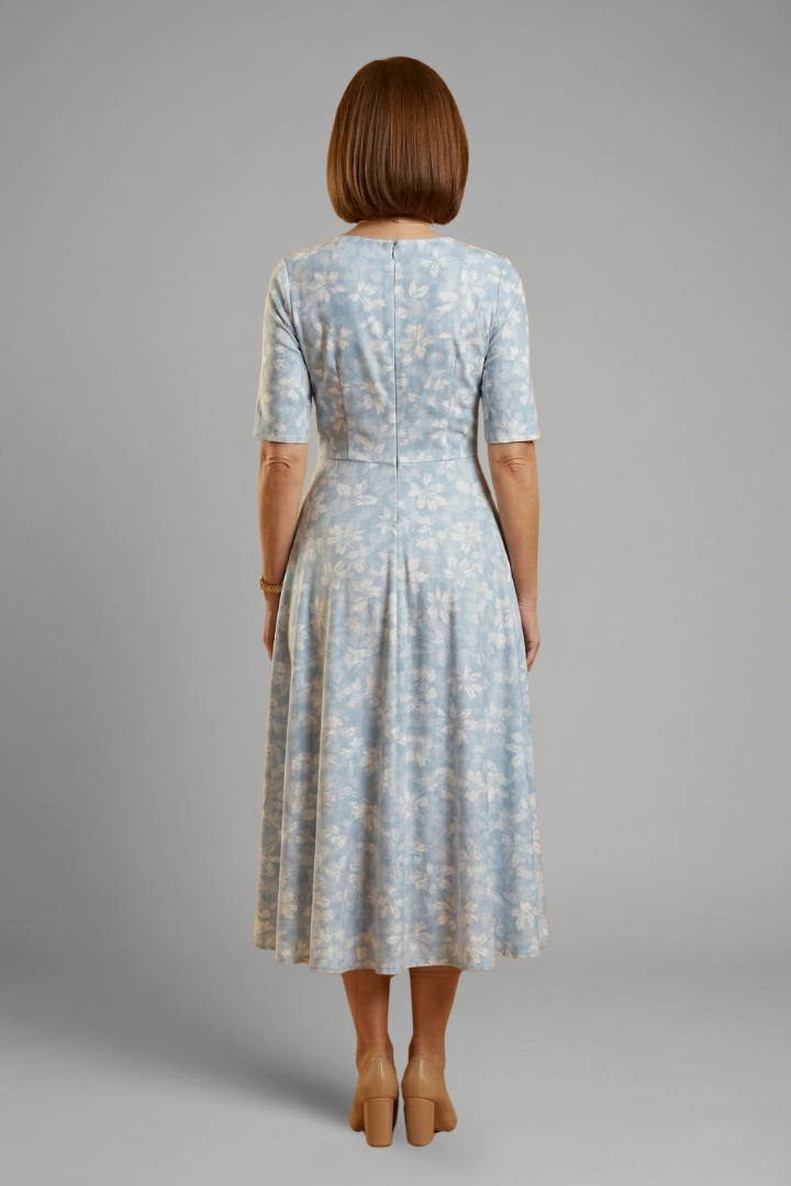 María | Vestido Midi Mujer Floral Azul Cruzado