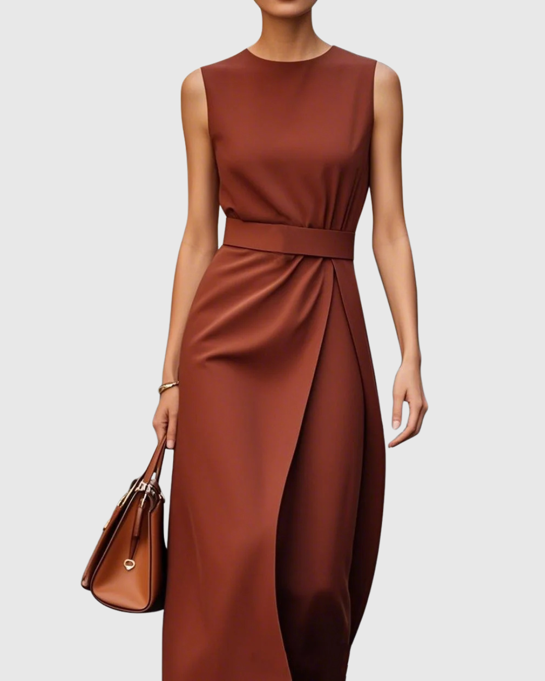 María | Vestido Midi Mujer con Drapeado y Cinturón