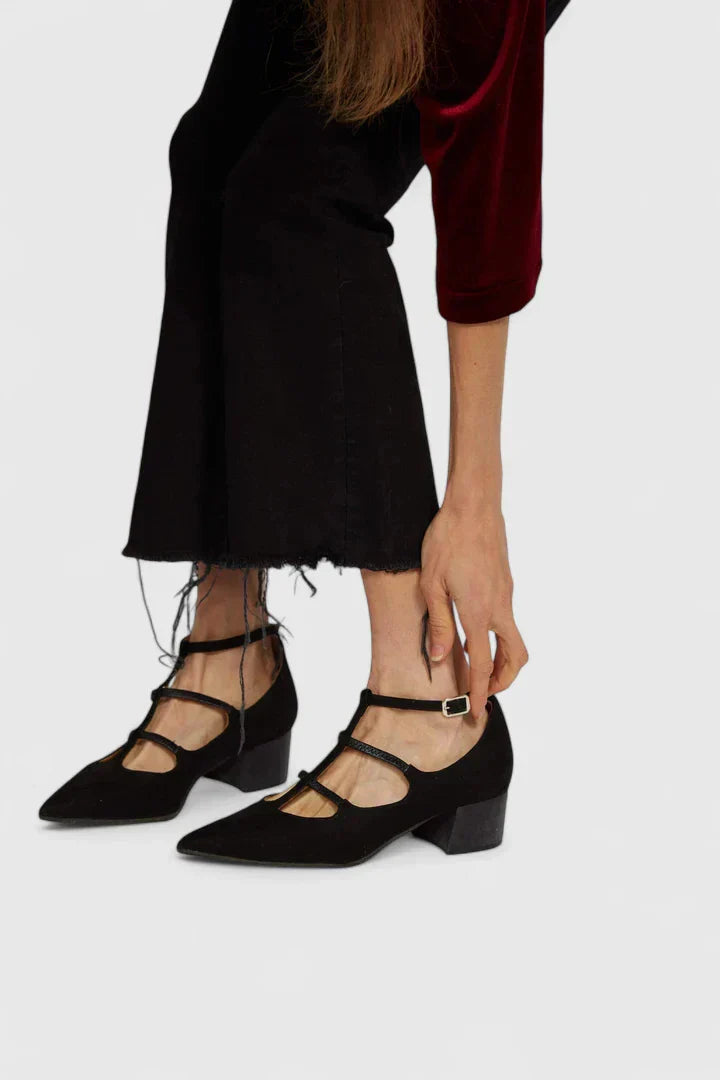 Marta | Mary Jane T-Strap Suede Flat