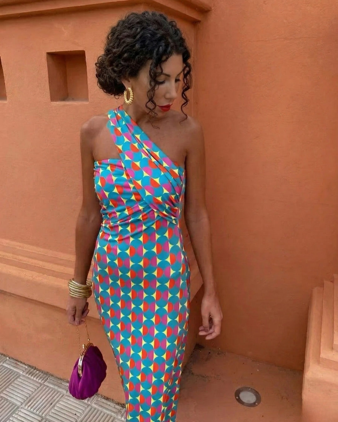 Marta | Vestido Midi Invitada Un Hombro Estampado