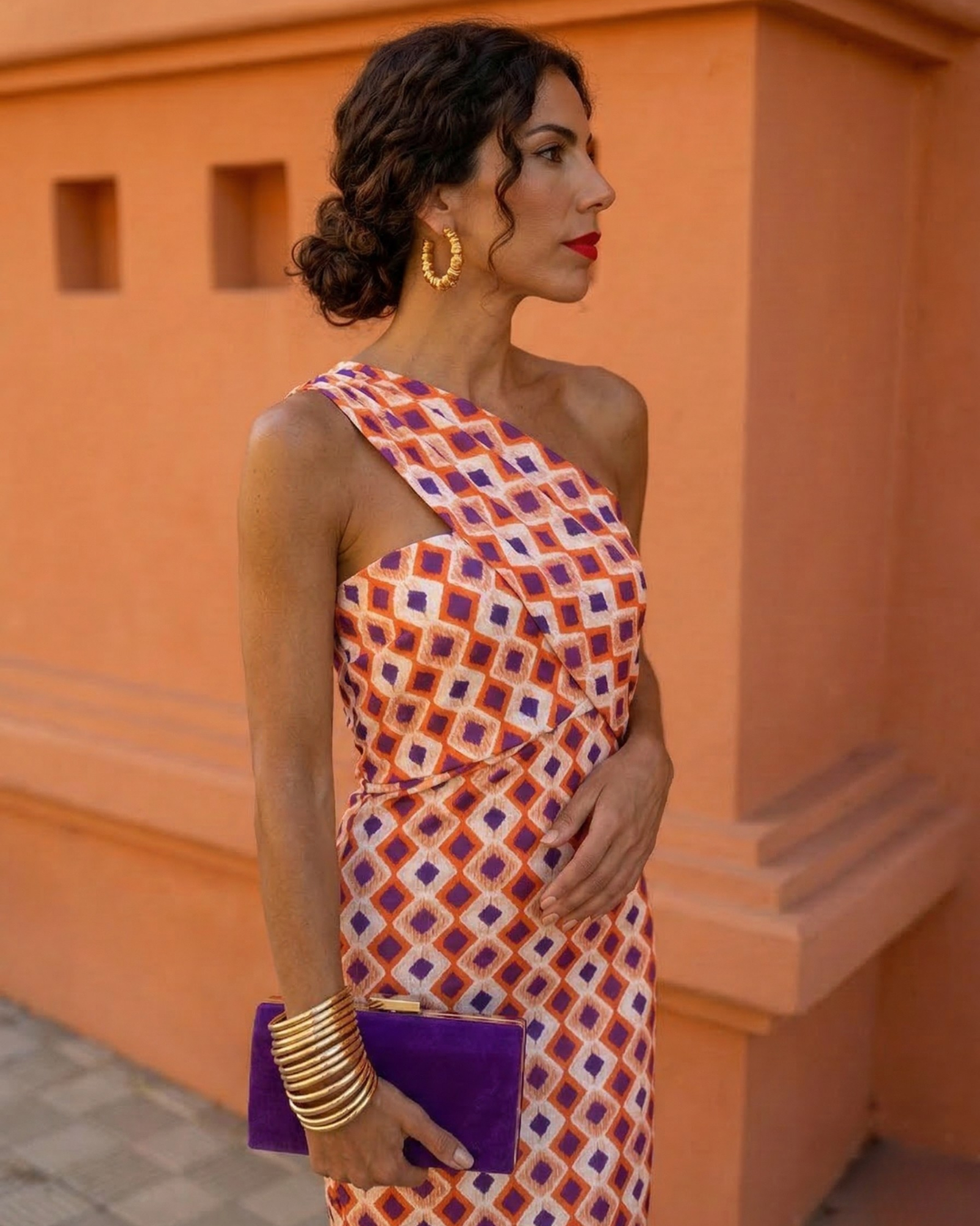 Marta | Vestido Midi Invitada Un Hombro Estampado