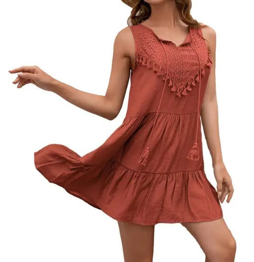 Marta | Vestido Mujer Mini con Encaje y Borlas