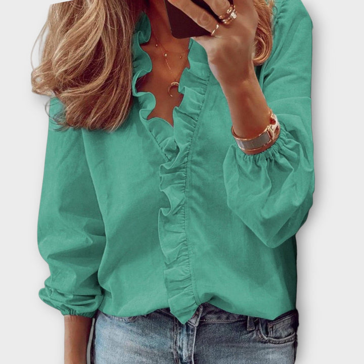 Natalia | Blusa Mujer Manga Larga Cuello V Volantes Holgada