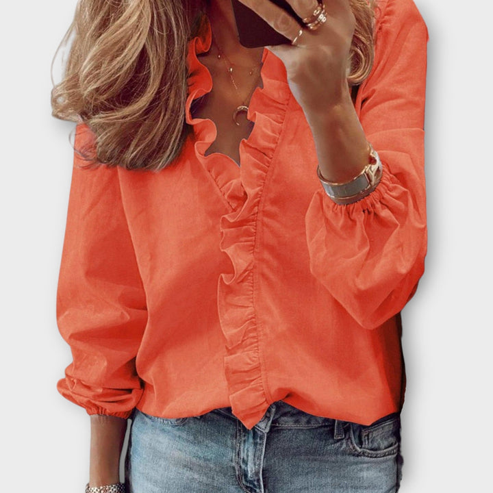 Natalia | Blusa Mujer Manga Larga Cuello V Volantes Holgada