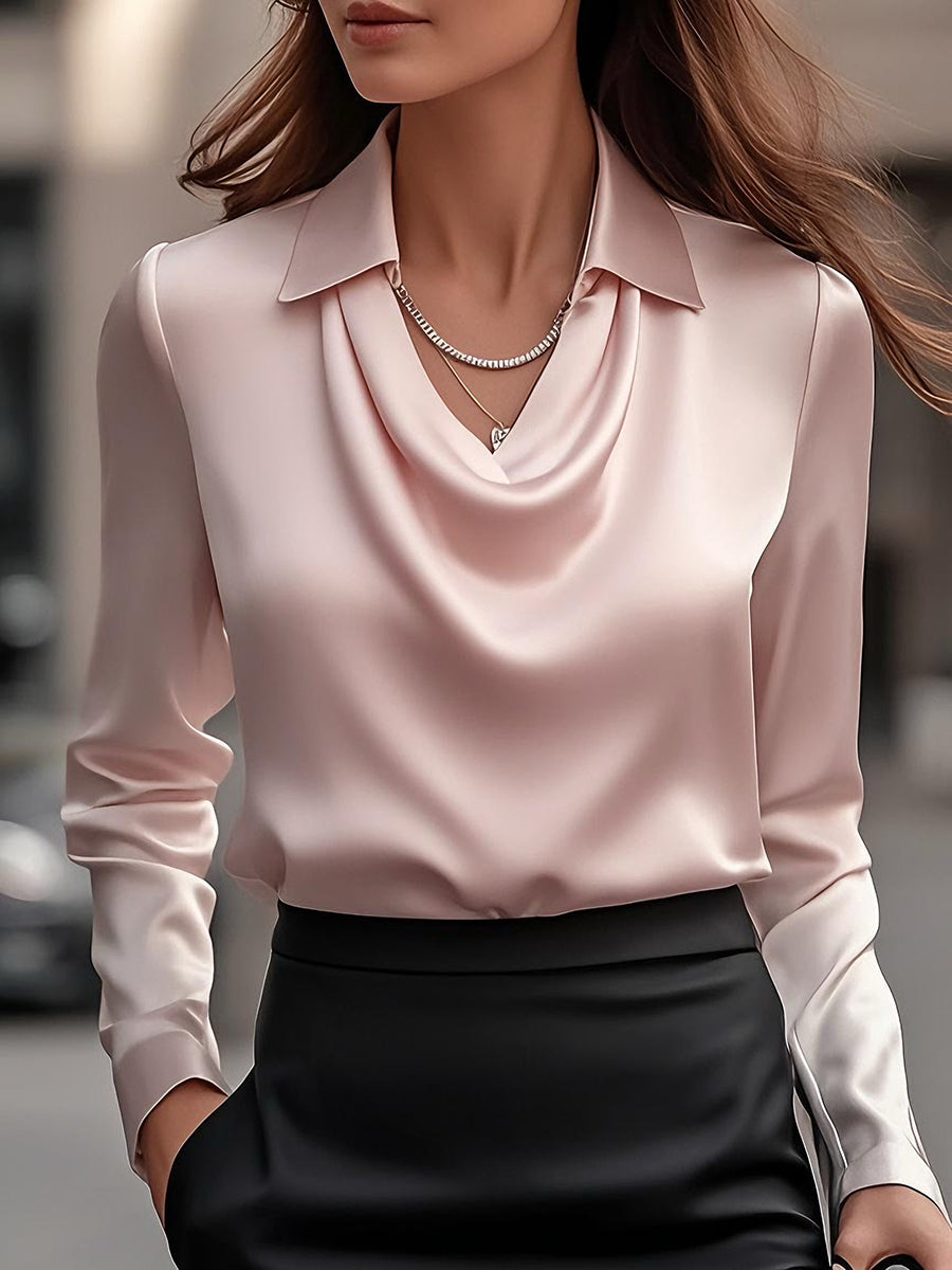 Natalia | Blusa Mujer Satén Cuello Cowl Manga Larga