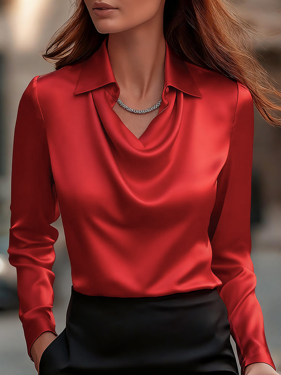 Natalia | Blusa Mujer Satén Cuello Cowl Manga Larga