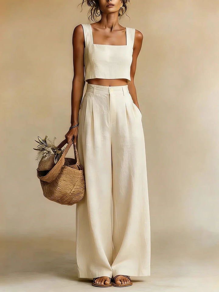 Natalia | Conjunto Crop Top y Pantalón Ancho Plisado