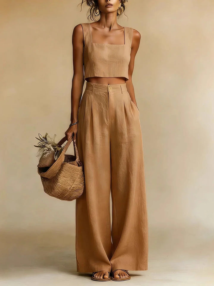 Natalia | Conjunto Crop Top y Pantalón Ancho Plisado
