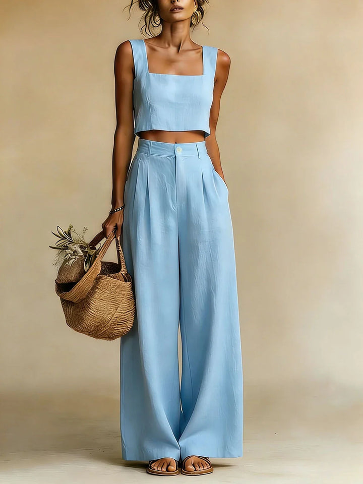 Natalia | Conjunto Crop Top y Pantalón Ancho Plisado