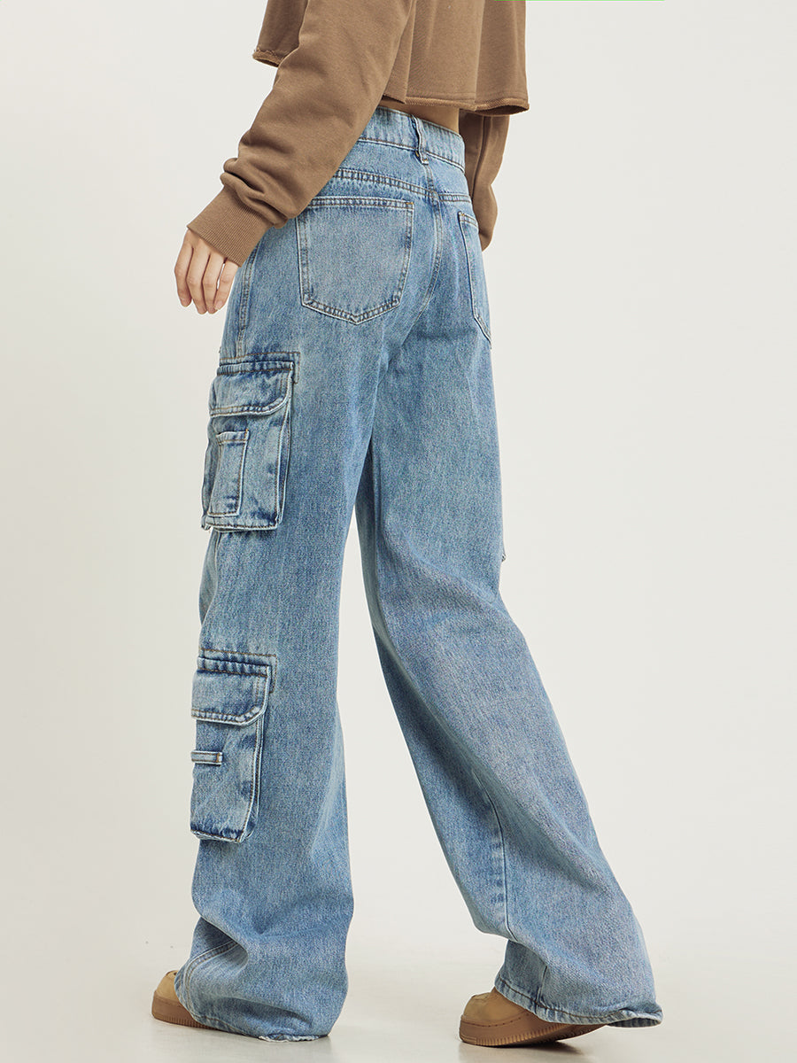Natalia | Vaqueros Mujer Denim Cargo Pierna Ancha
