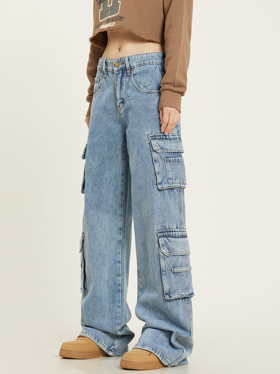 Natalia | Vaqueros Mujer Denim Cargo Pierna Ancha