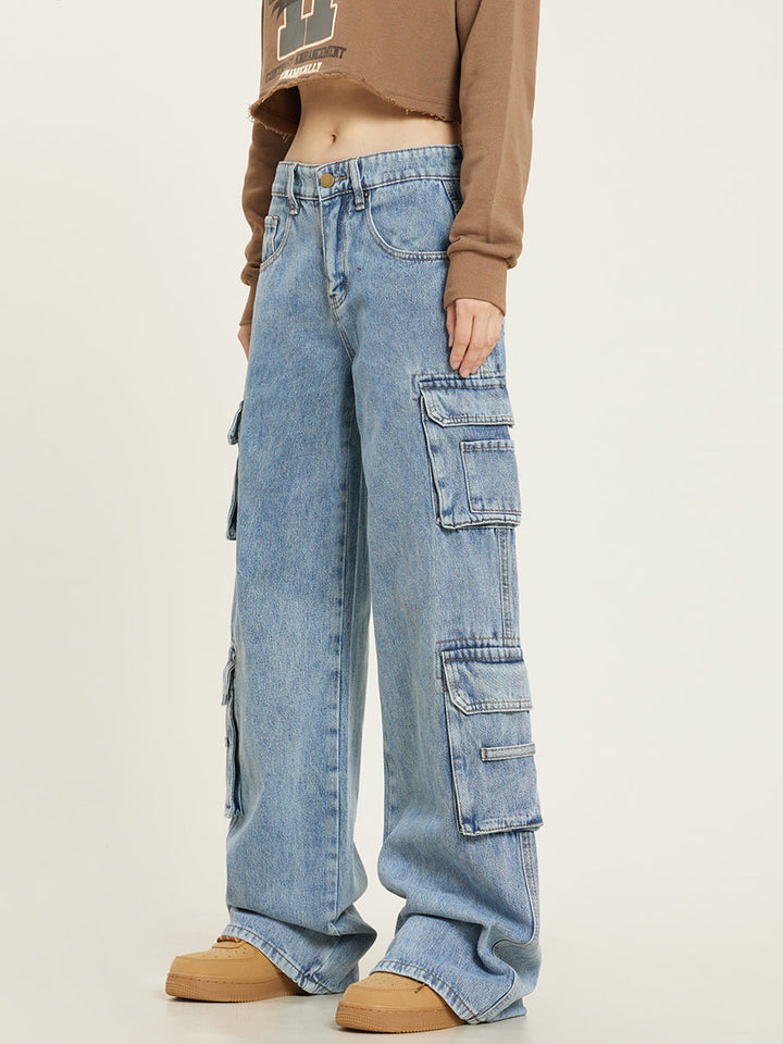 Natalia | Vaqueros Mujer Denim Cargo Pierna Ancha