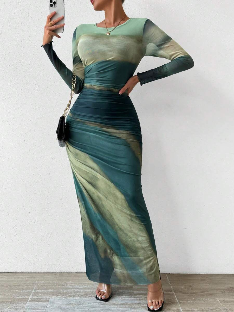 Natalia | Vestido Maxi Malla Drapeado Mujer