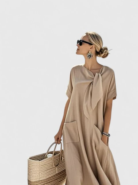 Natalia | Vestido Midi Mujer Bolsillos Lazo