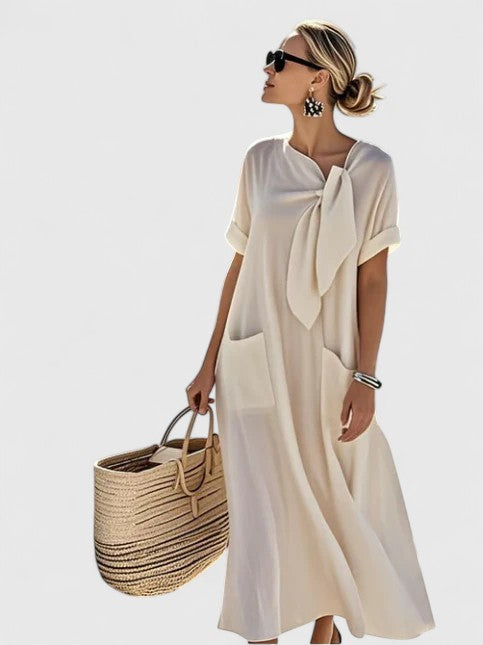 Natalia | Vestido Midi Mujer Bolsillos Lazo