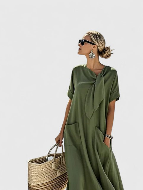 Natalia | Vestido Midi Mujer Bolsillos Lazo